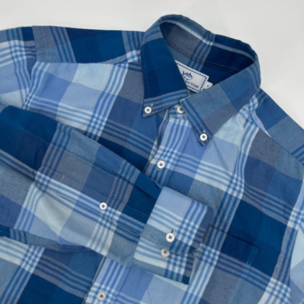 Southern Tide Classic Fit Plaid Button Down Shirt Men's Size Small Blue White